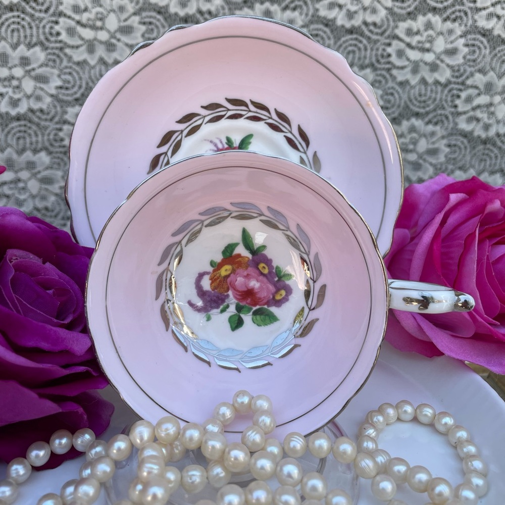 Vintage Aynsley pink floral teacup and saucer